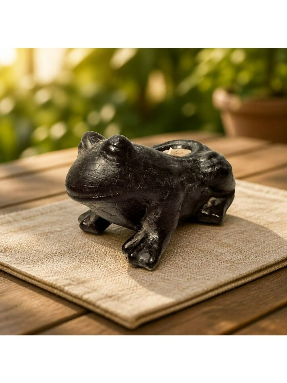 Patio Dark Green Ceramic Frog Toad Citronella Candle Outside Summer Repellant